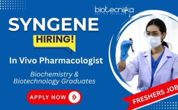 Freshers Job at Syngene - In Vivo Pharmacologist Role in Bangalore | Biochemistry & Biotechnology Graduates Apply