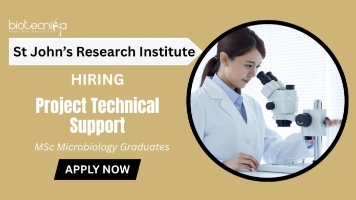 Microbiology Job at St John's Research Institute Apply Now for Project Technical Support Role