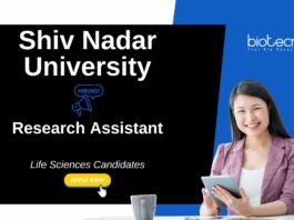 Research Assistant Job at Shiv Nadar University. Life Sciences Candidates, Apply Now. Life Science jobs. CST-UP-funded project.