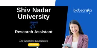 Research Assistant Job at Shiv Nadar University. Life Sciences Candidates, Apply Now. Life Science jobs. CST-UP-funded project.