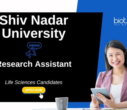 Research Assistant Job at Shiv Nadar University. Life Sciences Candidates, Apply Now. Life Science jobs. CST-UP-funded project.