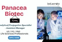 Panacea Biotec Hiring AnalyticalConjugation Specialist - Assistant Manager Life Science Professionals Apply Now