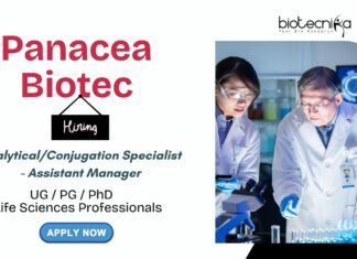 Panacea Biotec Hiring AnalyticalConjugation Specialist - Assistant Manager Life Science Professionals Apply Now
