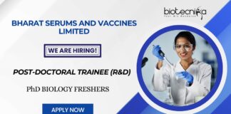 PhD Opportunities at Bharat Serums and Vaccines Limited Post-doctoral Trainee (R&D) Role