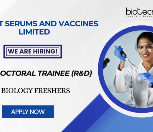 PhD Opportunities at Bharat Serums and Vaccines Limited Post-doctoral Trainee (R&D) Role
