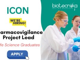 Pharmacovigilance Job Vacancy in Bangalore & Chennai - Project Lead Position in Drug Safety Apply Now