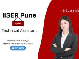 IISER Pune Recruitment 2025, for Technical Assistant Role. Bachelor's in Biology and Teaching experience, Attend the Walk-in Interview.