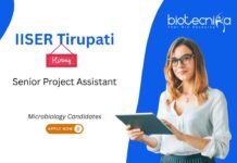 Microbiology Job at IISER Tirupati, for Senior Project Assistant Role. Work in ICMR-funded research on tuberculosis. Apply Now