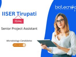 Microbiology Job at IISER Tirupati, for Senior Project Assistant Role. Work in ICMR-funded research on tuberculosis. Apply Now