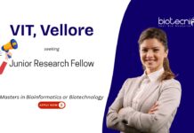 Bioinformatics JRF Opportunity at VIT, Vellore. Bioinformatics Research jobs, Cancer genomics, systems biology, & molecular simulations.