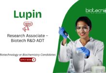 Research Associate Job at Lupin. Masters in Biotechnology or Biochemistry Candidates, Apply Now for R&D jobs & Biotech jobs.