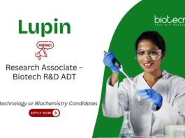 Research Associate Job at Lupin. Masters in Biotechnology or Biochemistry Candidates, Apply Now for R&D jobs & Biotech jobs.