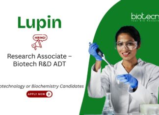 Research Associate Job at Lupin. Masters in Biotechnology or Biochemistry Candidates, Apply Now for R&D jobs & Biotech jobs.