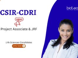 Biotechnology Jobs at CSIR-CDRI. Project Associate & JRF positions in Life Sciences and Biochemistry. Walk-in Interview
