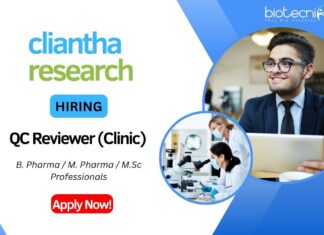 QC Reviewer Role at Cliantha Research Limited Grab your Opportunity Now!