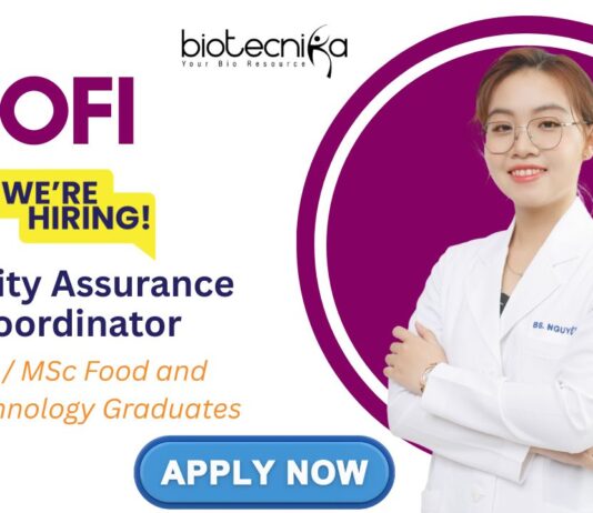 OFI Hiring for Customer Service - Quality Assurance Coordinator Role in Bangalore | BSc / MSc Food and Biotechnology Graduates Apply