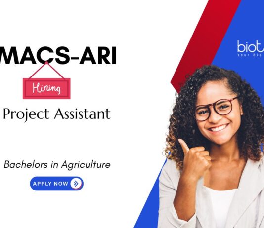 Agricultural Research Jobs Opportunity at MACS-ARI, Pune. For the Project Assistant Position in Genetics & Plant Breeding.
