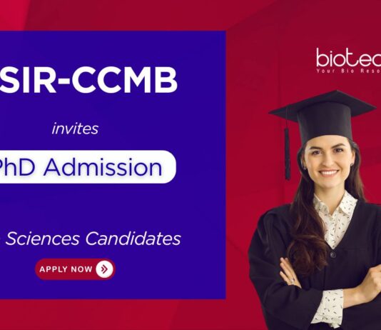 PhD Admission at CSIR-CCMB, in Hyderabad under AcSIR. Research areas include molecular biology, genetics, bioinformatics & more.
