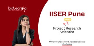 Life Science Job Vacancy at IISER Pune, for Project Research Scientist Position. Life Sciences &Biological Science vacancies.