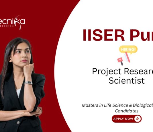 Life Science Job Vacancy at IISER Pune, for Project Research Scientist Position. Life Sciences &Biological Science vacancies.