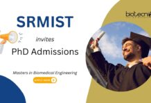 PhD Admissions 2025 at SRMIST. Masters in Biomedical Engineering, Apply Now. Research in imaging, robotics, & tissue engineering.