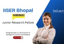 IISER Bhopal Recruitment For Junior Research Fellow Position. Life Sciences job for postgraduates with Biotechnology expertise.