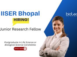 IISER Bhopal Recruitment For Junior Research Fellow Position. Life Sciences job for postgraduates with Biotechnology expertise.
