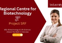 Biotechnology Project SRF Vacancy at RCB. M.Sc. in Biotechnology/Life Sciences candidates, Attend the Walk-in Interview.