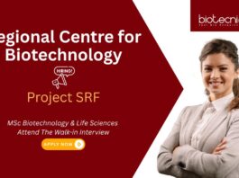 Biotechnology Project SRF Vacancy at RCB. M.Sc. in Biotechnology/Life Sciences candidates, Attend the Walk-in Interview.