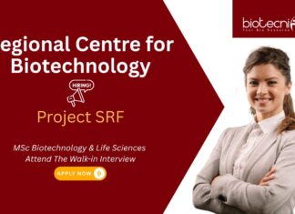 Biotechnology Project SRF Vacancy at RCB. M.Sc. in Biotechnology/Life Sciences candidates, Attend the Walk-in Interview.