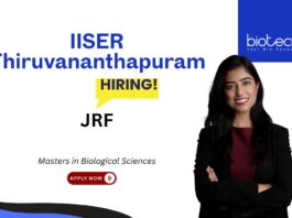 JRF Vacancy 2025 at IISER Thiruvananthapuram. Masters in Biological Sciences Candidates, Apply Now. Biology jobs,