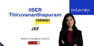 JRF Vacancy 2025 at IISER Thiruvananthapuram. Masters in Biological Sciences Candidates, Apply Now. Biology jobs,
