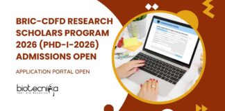 BRIC-CDFD Research Scholars Program 2026 Admissions
