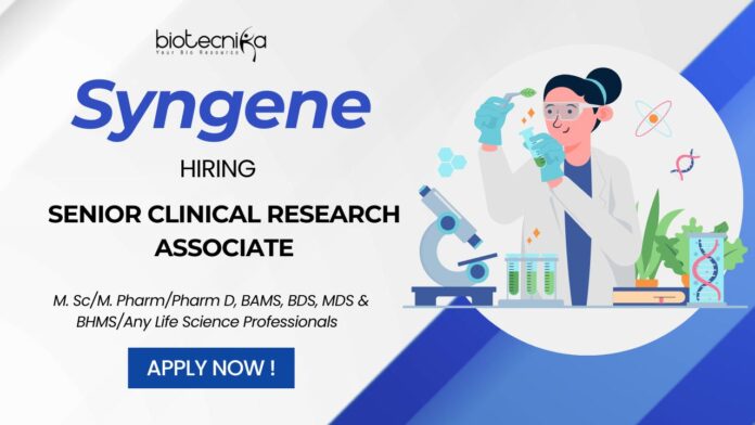 Syngene Jobs Apply for Senior CRA Position to discover an exciting opportunity in Research Careers!