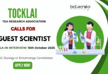 Tocklai Calls For Guest Scientist MSc Zoology or Entomology Candidates Apply Now to unlock your Research Careers!