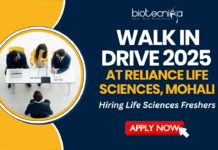 Walk In Drive 2025 At Reliance Life Sciences, Mohali - Hiring Life Sciences Freshers - Apply Now