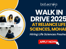 Walk In Drive 2025 At Reliance Life Sciences, Mohali - Hiring Life Sciences Freshers - Apply Now