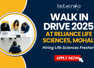 Walk In Drive 2025 At Reliance Life Sciences, Mohali - Hiring Life Sciences Freshers - Apply Now
