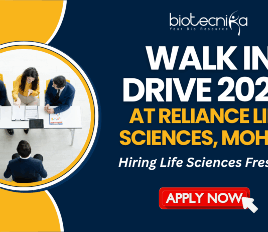 Walk In Drive 2025 At Reliance Life Sciences, Mohali - Hiring Life Sciences Freshers - Apply Now