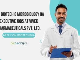 MSc Biotech & Microbiology QA Executive Jobs