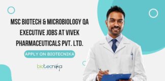 MSc Biotech & Microbiology QA Executive Jobs