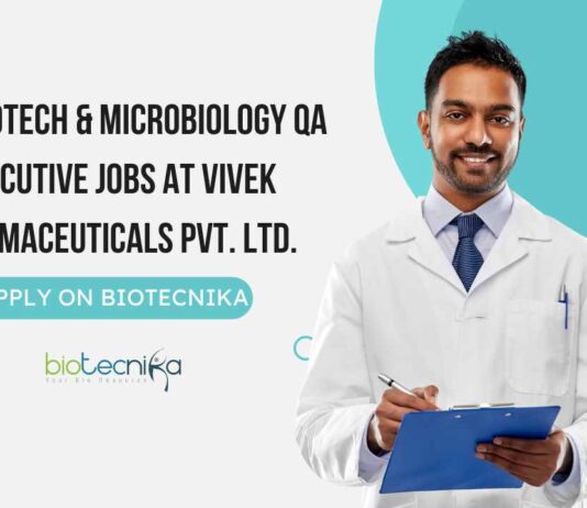 MSc Biotech & Microbiology QA Executive Jobs