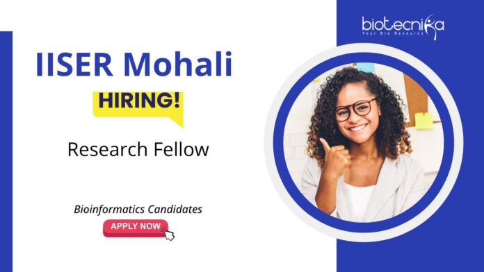 JRF Vacancy at IISER Mohali. Research Fellow Role. Career in Bioinformatics. Experience in WGS & RNA-Seq analyses.