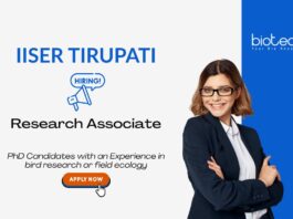 Research Associate Job Opportunity at IISER Tirupati. Project in Ecology & Evolution. Great opportunity for PhD researchers.