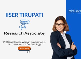 Research Associate Job Opportunity at IISER Tirupati. Project in Ecology & Evolution. Great opportunity for PhD researchers.