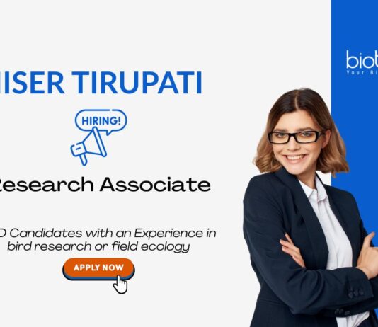 Research Associate Job Opportunity at IISER Tirupati. Project in Ecology & Evolution. Great opportunity for PhD researchers.