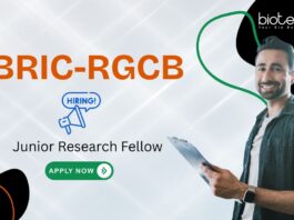 Junior Research Fellow Vacancy at BRIC-RGCB. Excellent biotechnology job for MSc/M.Tech graduates in cancer research.