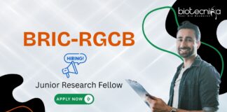 Junior Research Fellow Vacancy at BRIC-RGCB. Excellent biotechnology job for MSc/M.Tech graduates in cancer research.