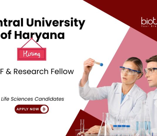 Research Fellow Positions at The Central University of Haryana. JRF & Research Fellow Role. Life Sciences career. Microbiology jobs.