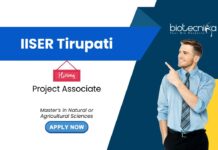 Agricultural Sciences Job Opportunity at IISER Tirupati For Project Associate Role in biotechnology research. Apply Now
